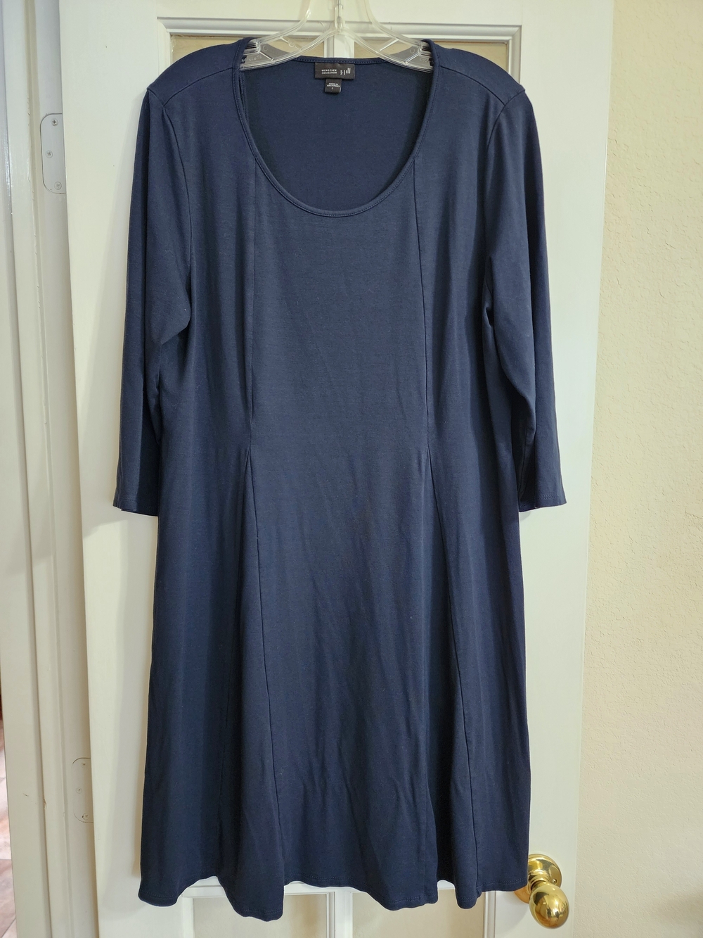 J.Jill Wearever Navy Fit & Flare Dress Large 3/4 Sleeve Stretch